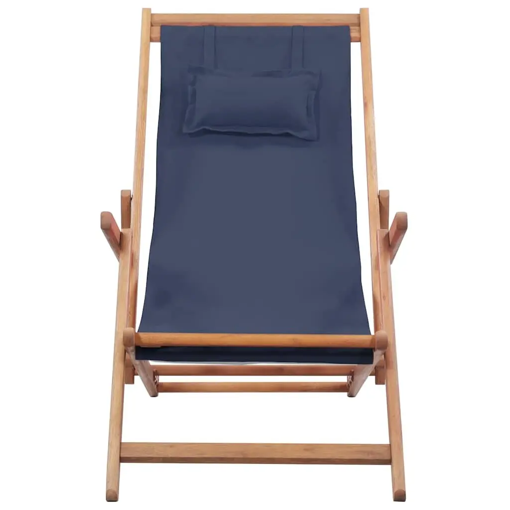 Folding Beach Chair Wooden Frame Reclining Outdoor Garden Patio Camping Blue