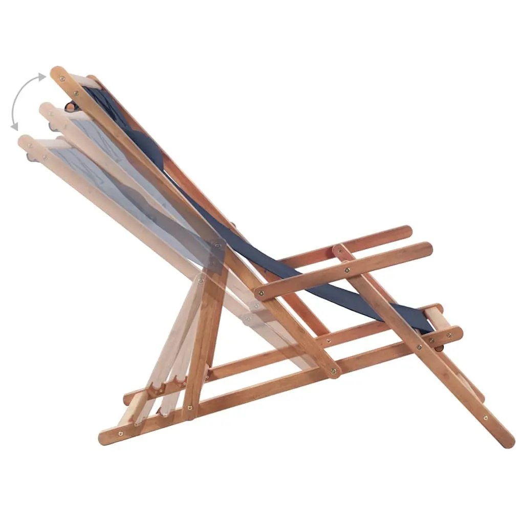 Folding Beach Chair Wooden Frame Reclining Outdoor Garden Patio Camping Blue