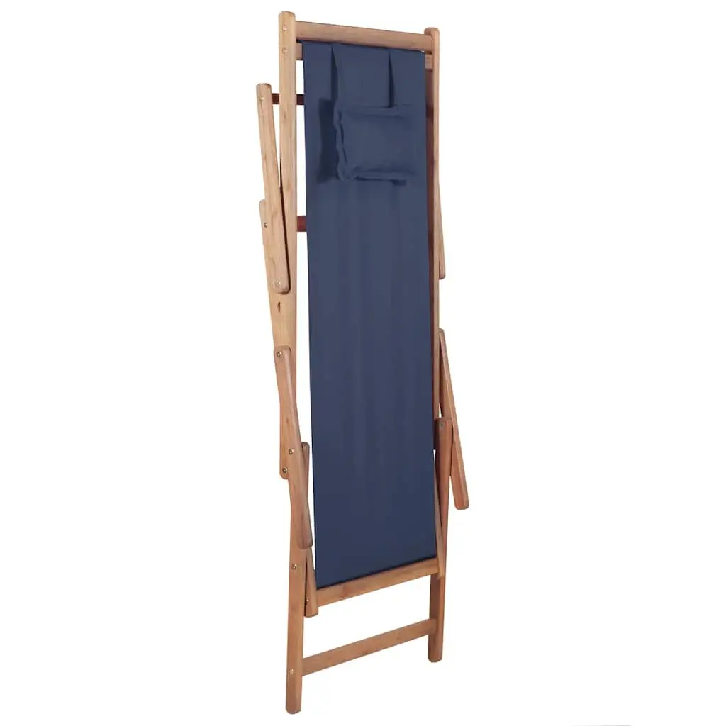 Folding Beach Chair Wooden Frame Reclining Outdoor Garden Patio Camping Blue
