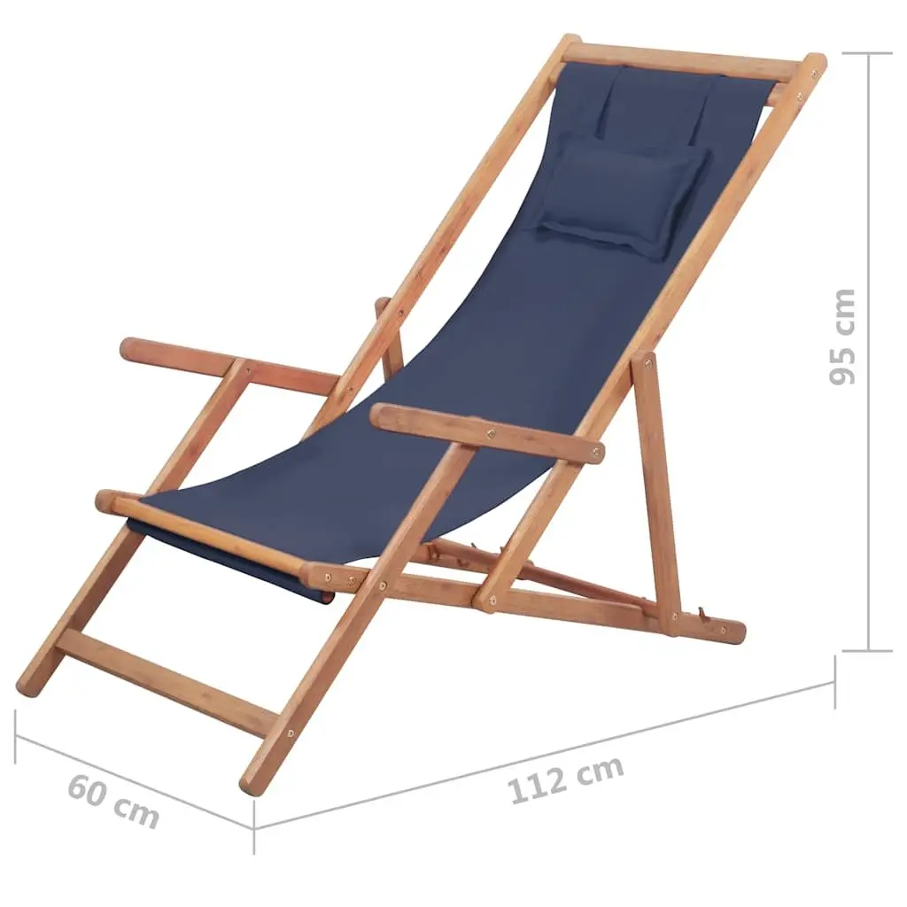 Folding Beach Chair Wooden Frame Reclining Outdoor Garden Patio Camping Blue