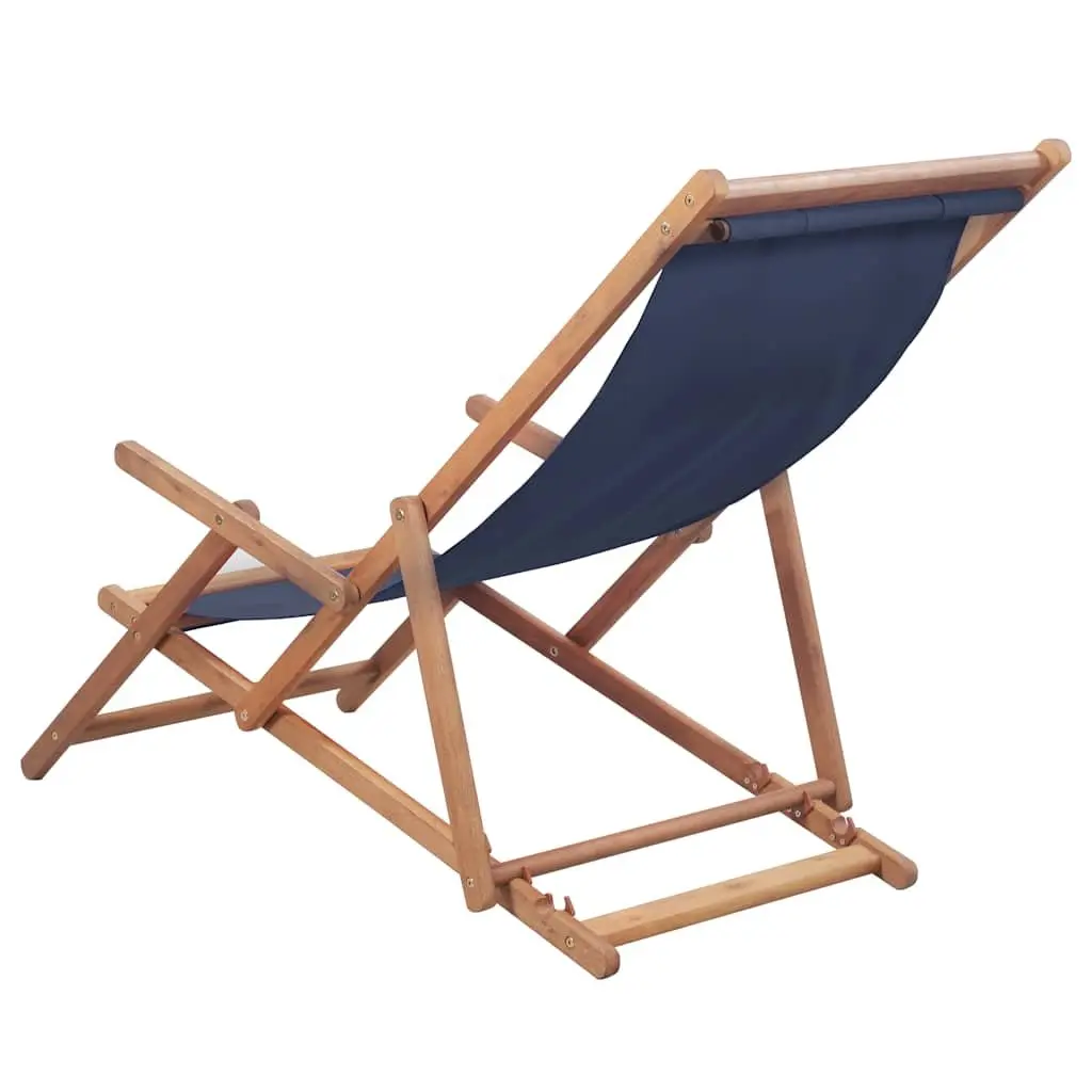 Folding Beach Chair Wooden Frame Reclining Outdoor Garden Patio Camping Blue