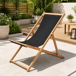 Reclining Folding Beach Chair with Sturdy Wooden Frame