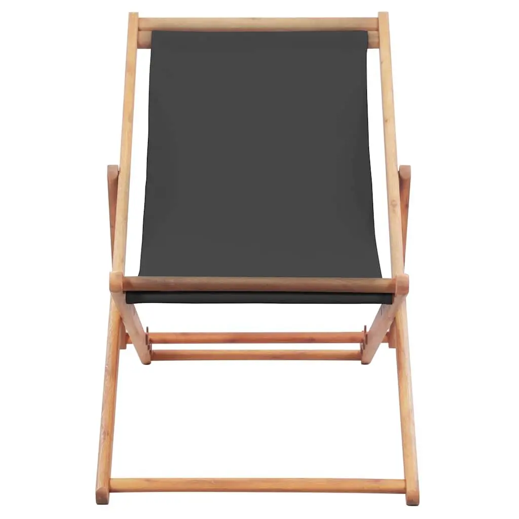 Folding Beach Chair Wooden Frame Grey Reclining Outdoor Garden Patio Seat