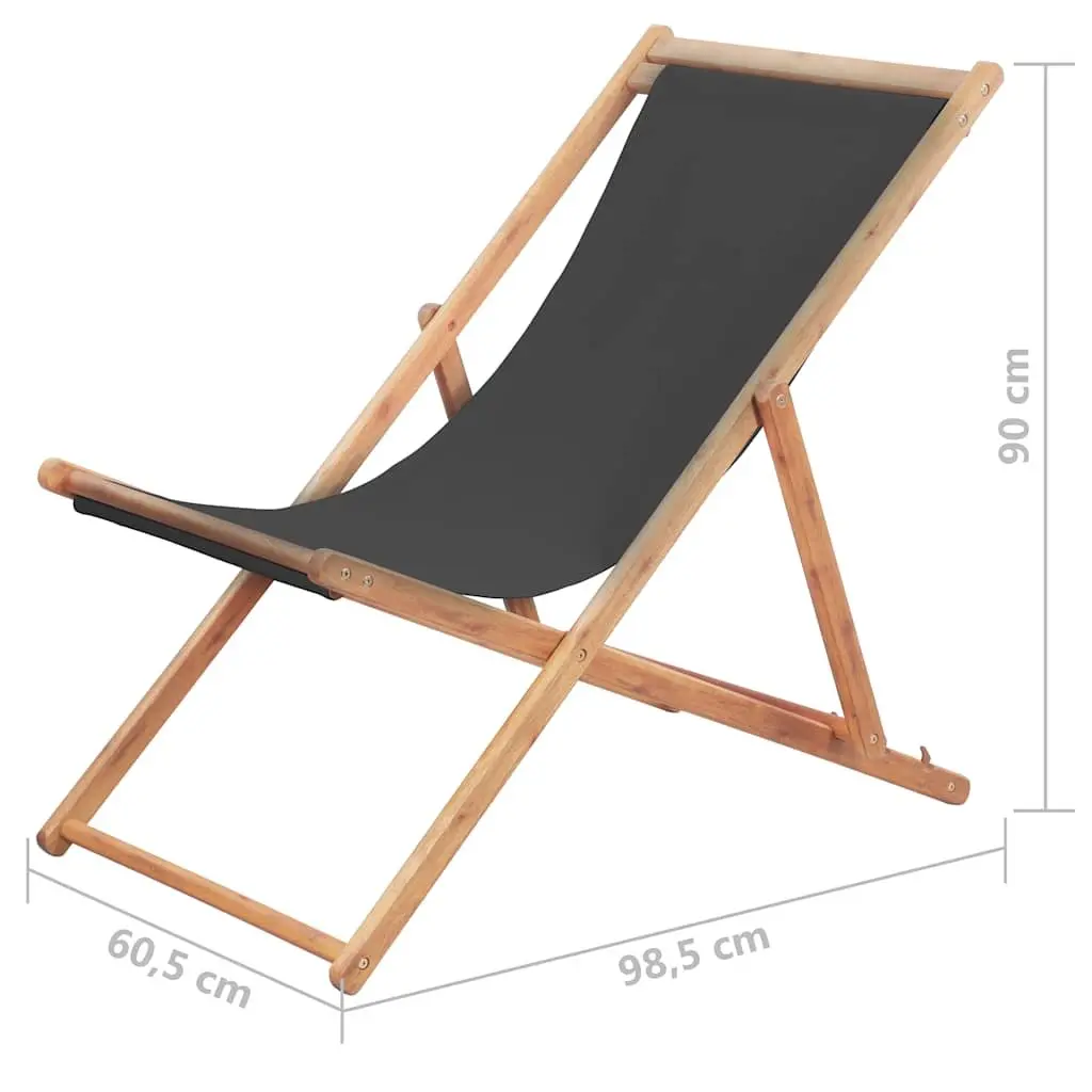Folding Beach Chair Wooden Frame Grey Reclining Outdoor Garden Patio Seat