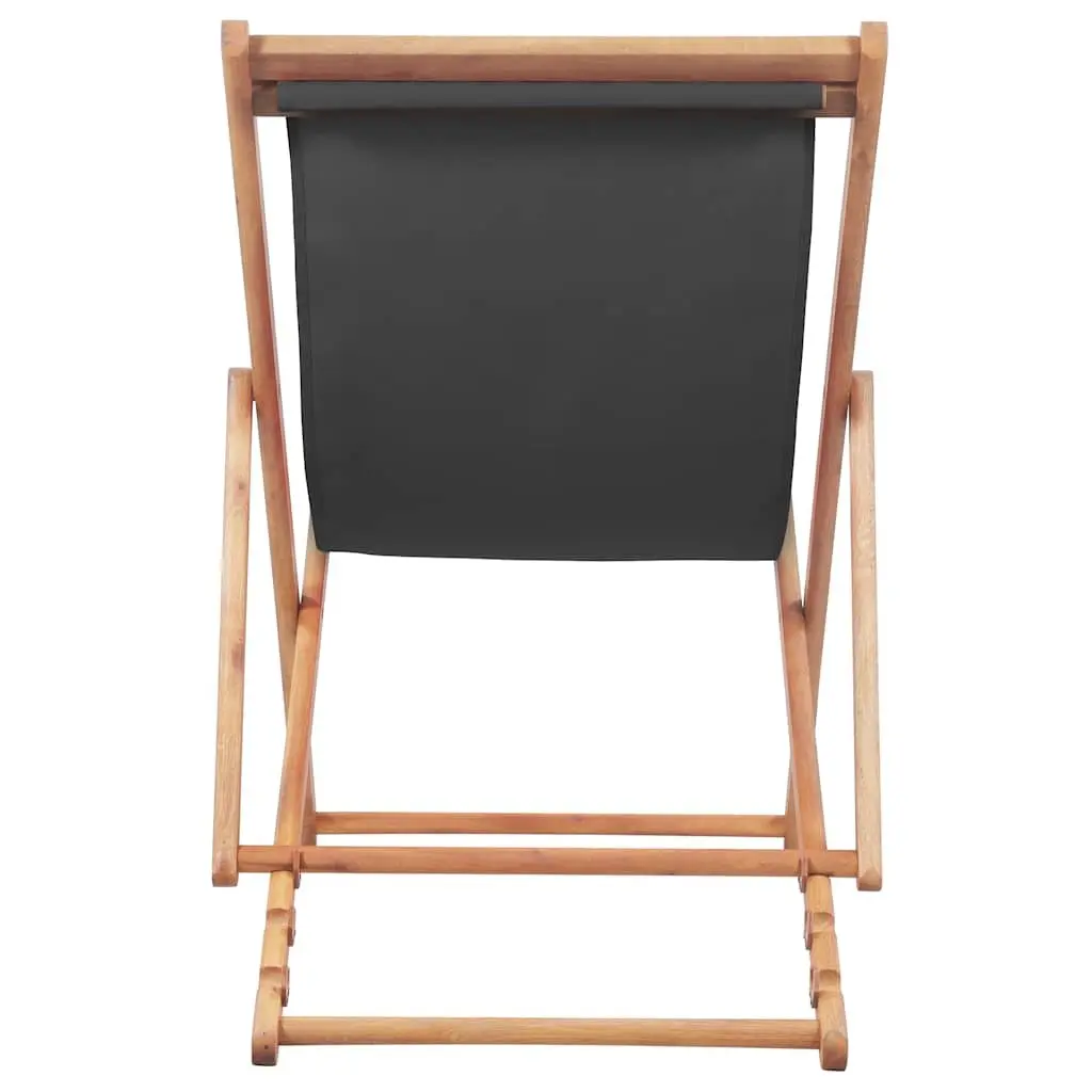 Folding Beach Chair Wooden Frame Grey Reclining Outdoor Garden Patio Seat