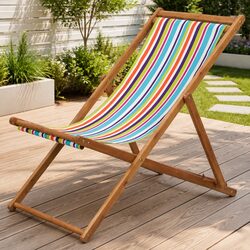 Wooden Frame Folding Beach Chair with Multicolour Fabric