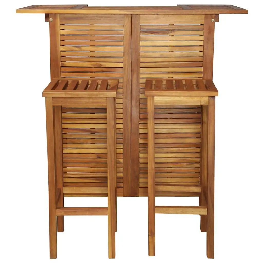 Bar Table and Chair Set Solid Acacia Wood 3 Piece Brown