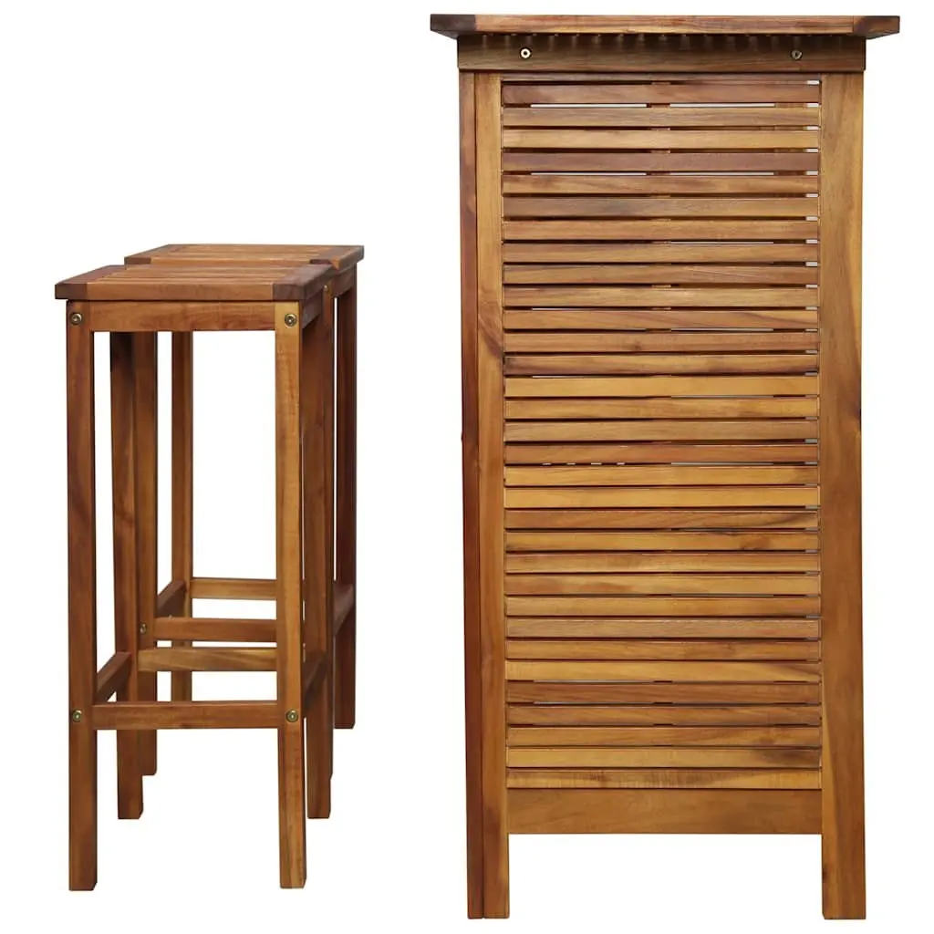 Bar Table and Chair Set Solid Acacia Wood 3 Piece Brown