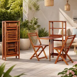 Brown Wooden Folding Bistro Set for Outdoor Spaces
