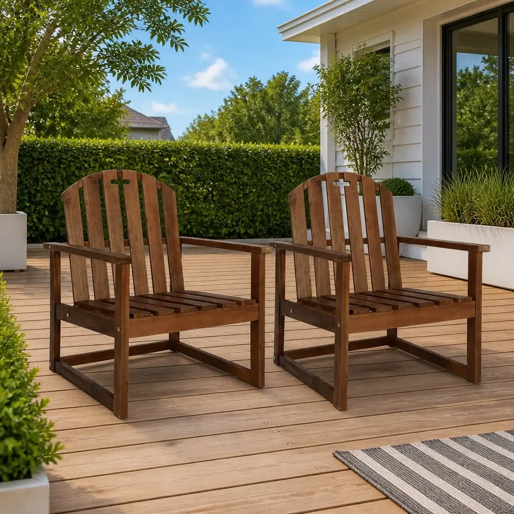 Outdoor Garden Chairs 2-Pack Solid Wood Set