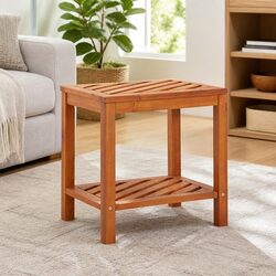 End Table Solid Wood Side Table Accent Furniture with Shelf Storage Decor