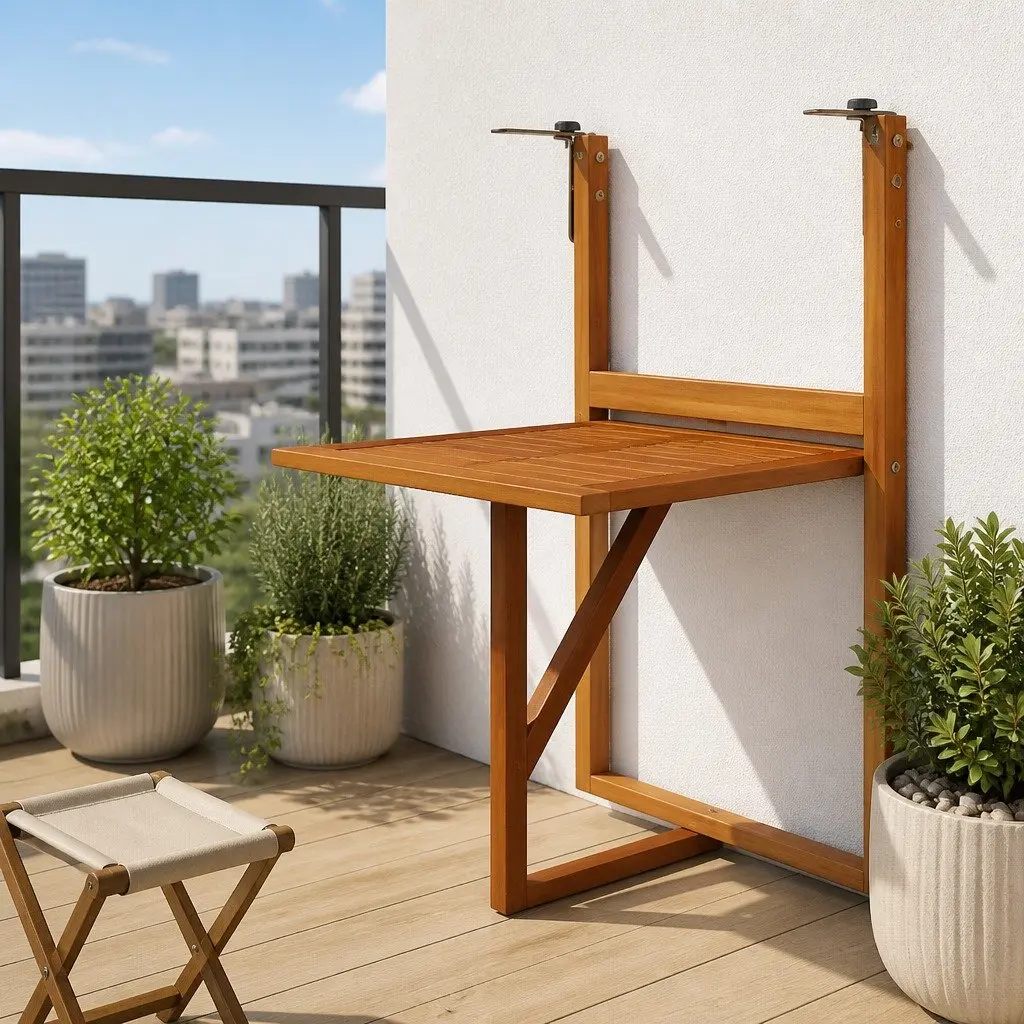 Folding Wooden Balcony Table for Outdoor Use