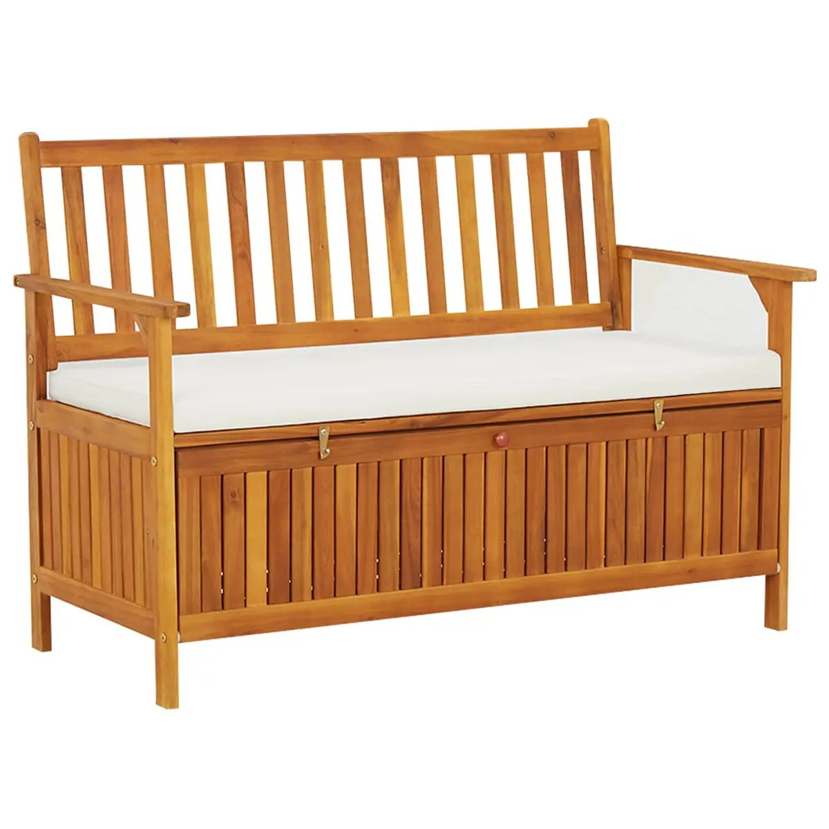 Solid Wood Outdoor Storage Bench with Cushion and Backrest