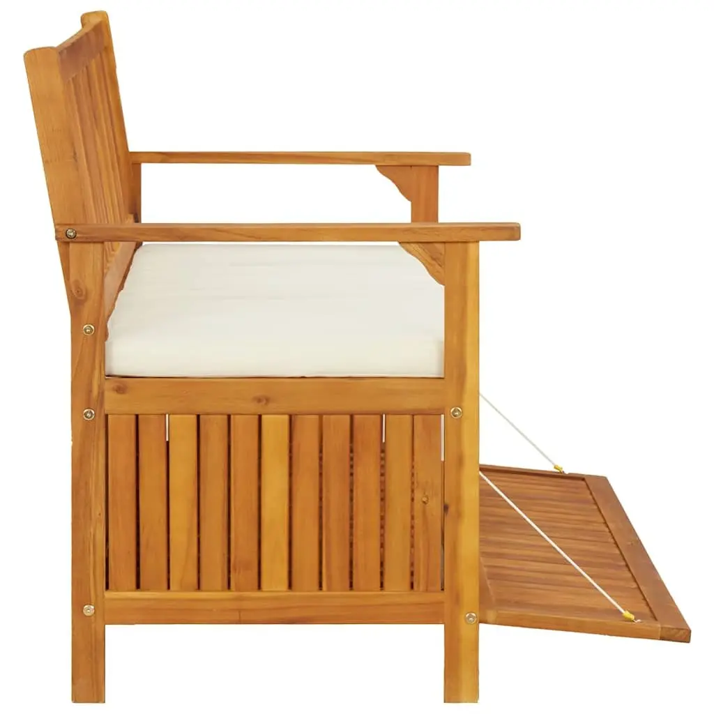 Solid Wood Outdoor Storage Bench with Cushion and Backrest