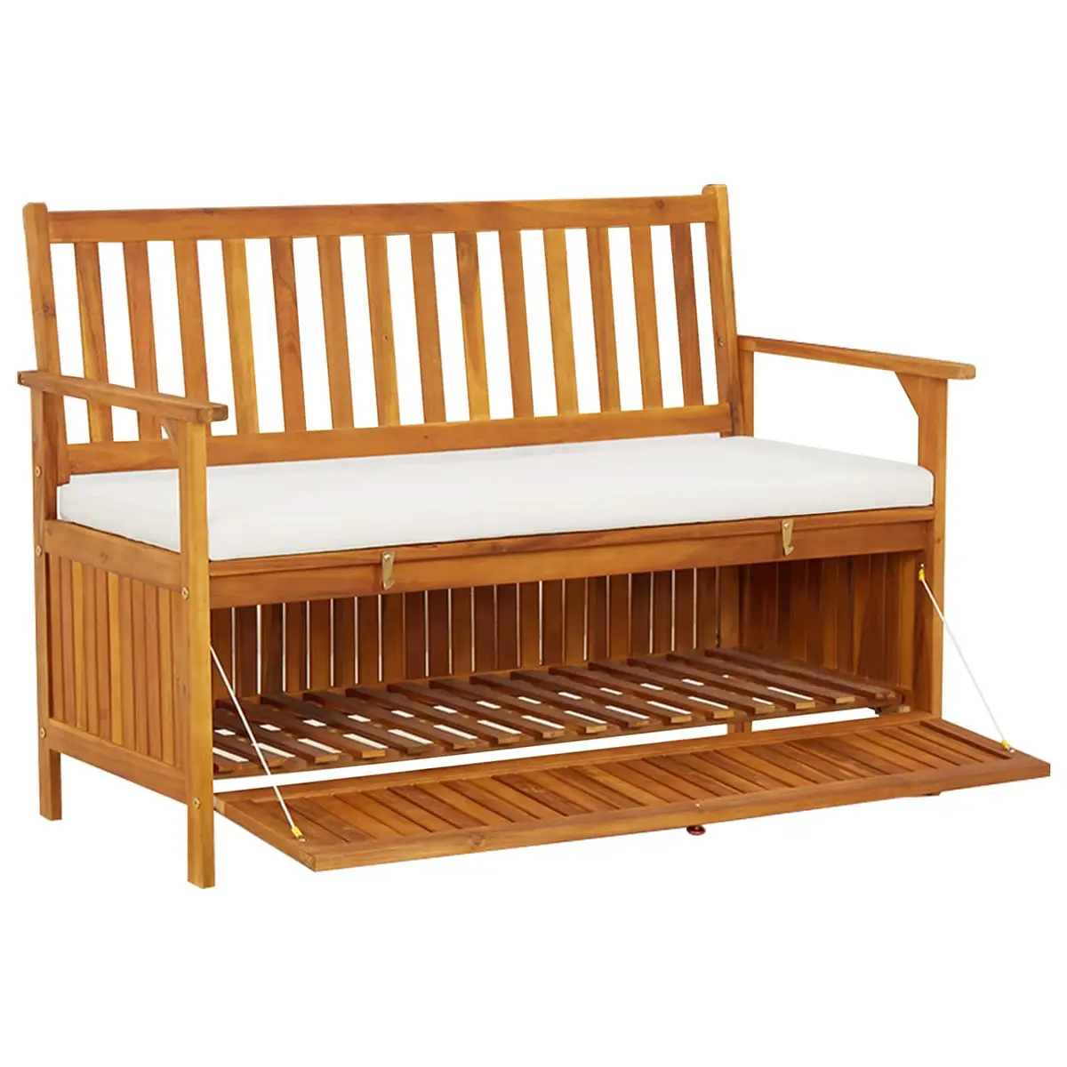 Solid Wood Outdoor Storage Bench with Cushion and Backrest