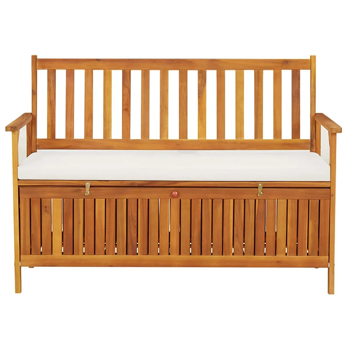 Solid Wood Outdoor Storage Bench with Cushion and Backrest