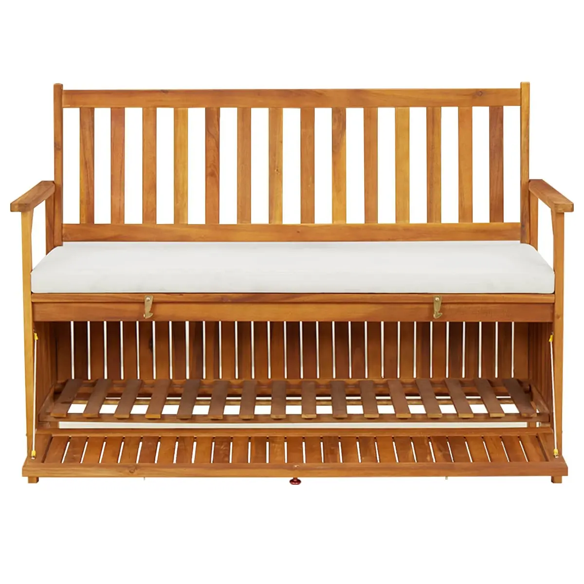 Solid Wood Outdoor Storage Bench with Cushion and Backrest