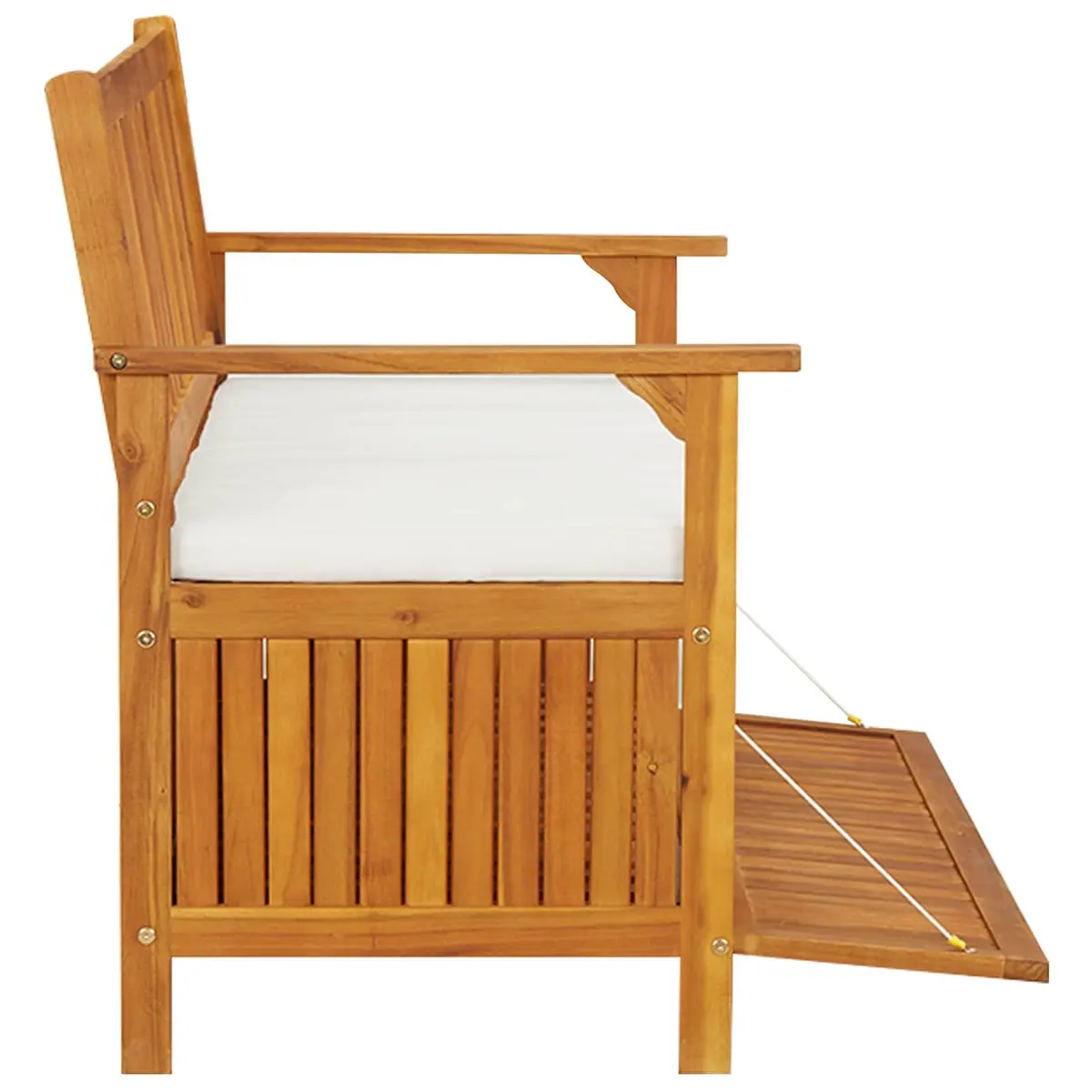 Solid Wood Outdoor Storage Bench with Cushion and Backrest