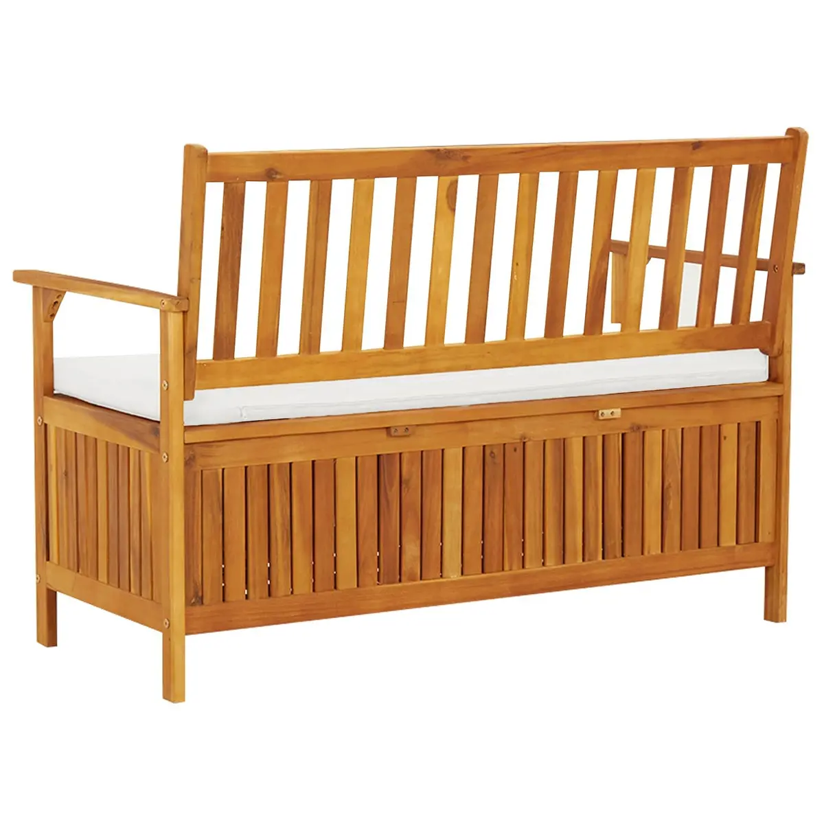 Solid Wood Outdoor Storage Bench with Cushion and Backrest