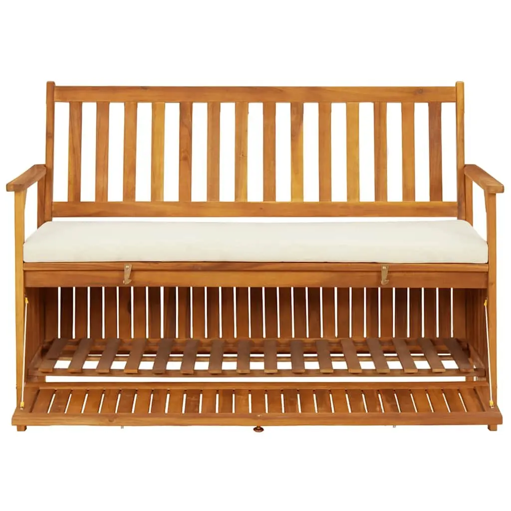 Solid Wood Outdoor Storage Bench with Cushion and Backrest