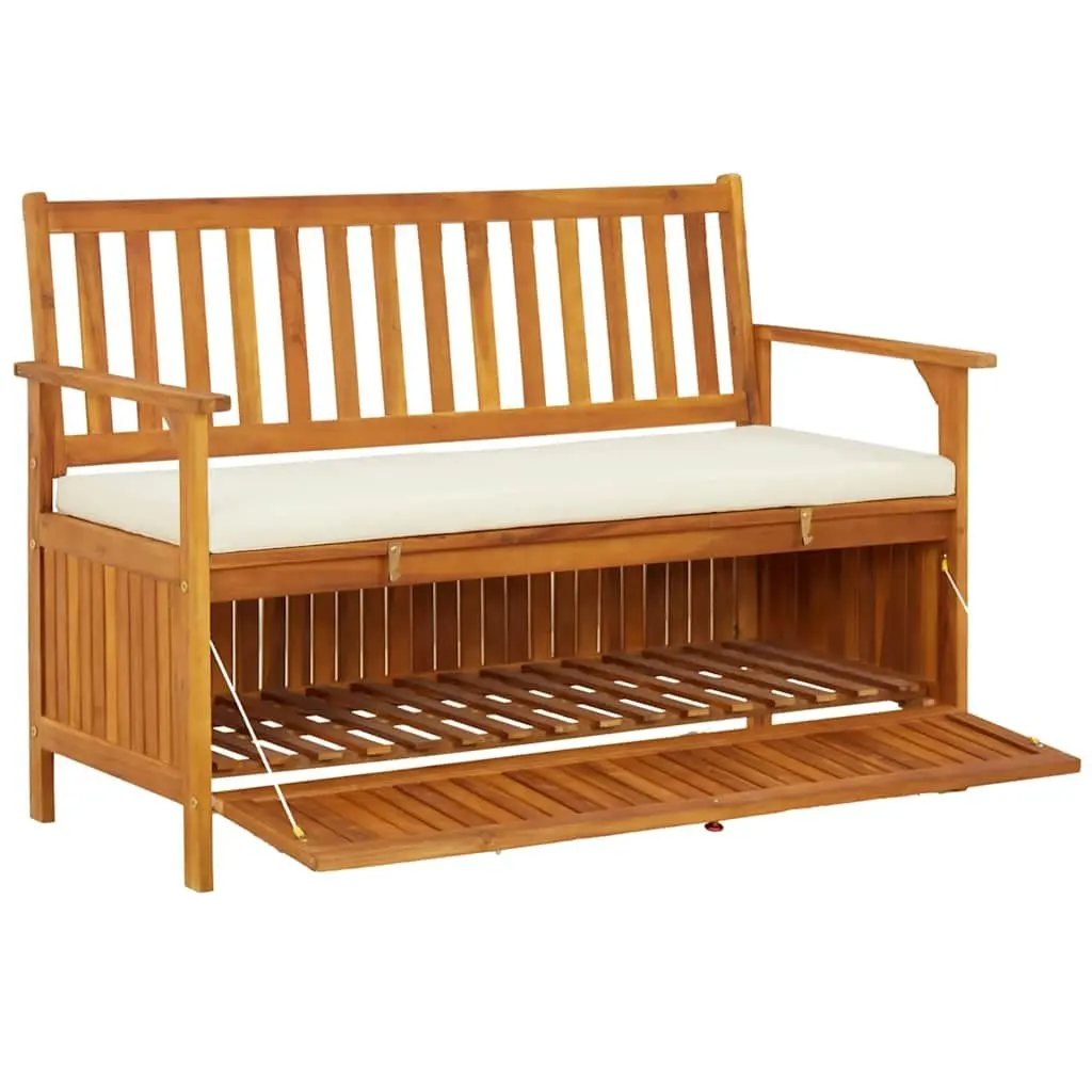 Solid Wood Outdoor Storage Bench with Cushion and Backrest