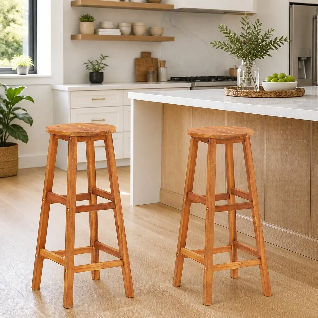 Bar Stools Solid Acacia Wood 2 pcs Brown