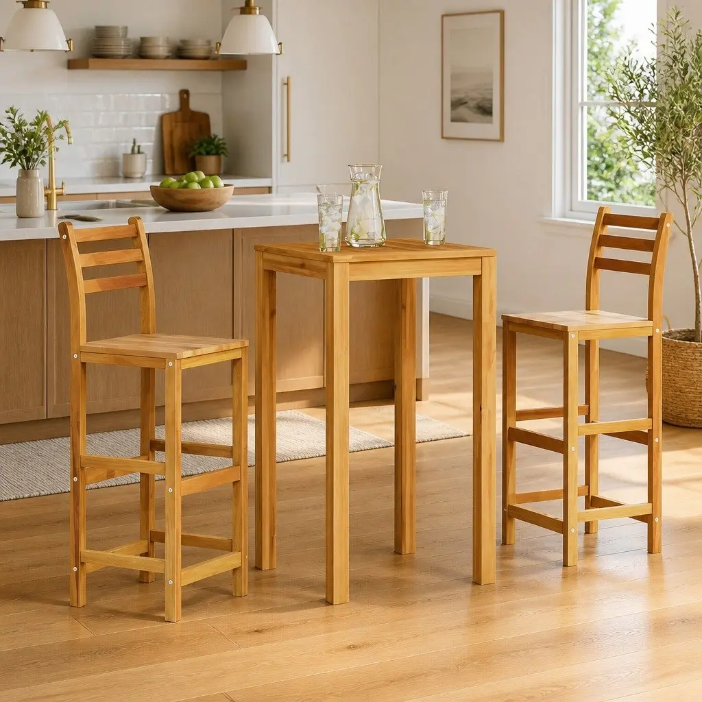 Outdoor Bar Stools Solid Acacia Wood 2 Piece Brown