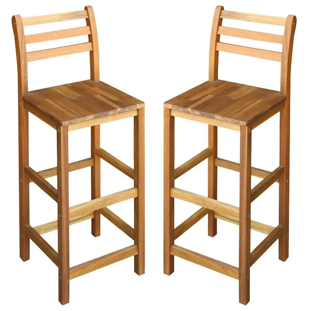 Outdoor Bar Stools Solid Acacia Wood 2 Piece Brown