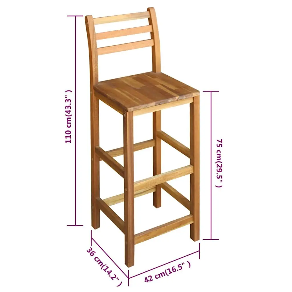 Outdoor Bar Stools Solid Acacia Wood 2 Piece Brown