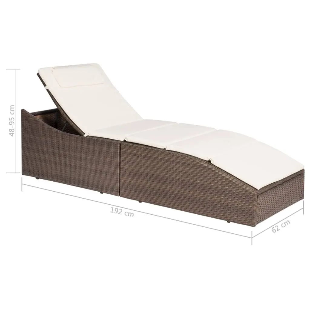 Sun Lounger Poly Rattan Brown Outdoor Garden Patio Lounge Chair
