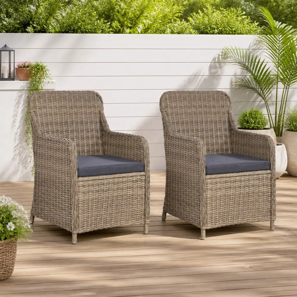 Outdoor Armchairs Set PE Rattan Steel Frame 2 pcs Brown