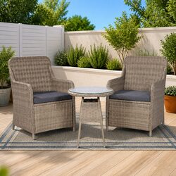3 Piece Brown Poly Rattan Bistro Set for Outdoor Dining