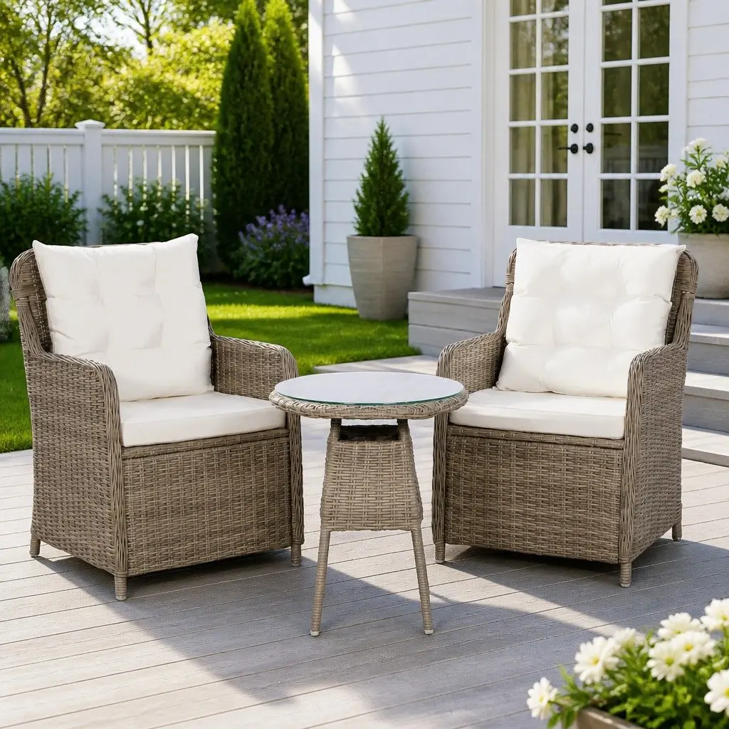 Brown Poly Rattan Bistro Set with Durable Steel Frames
