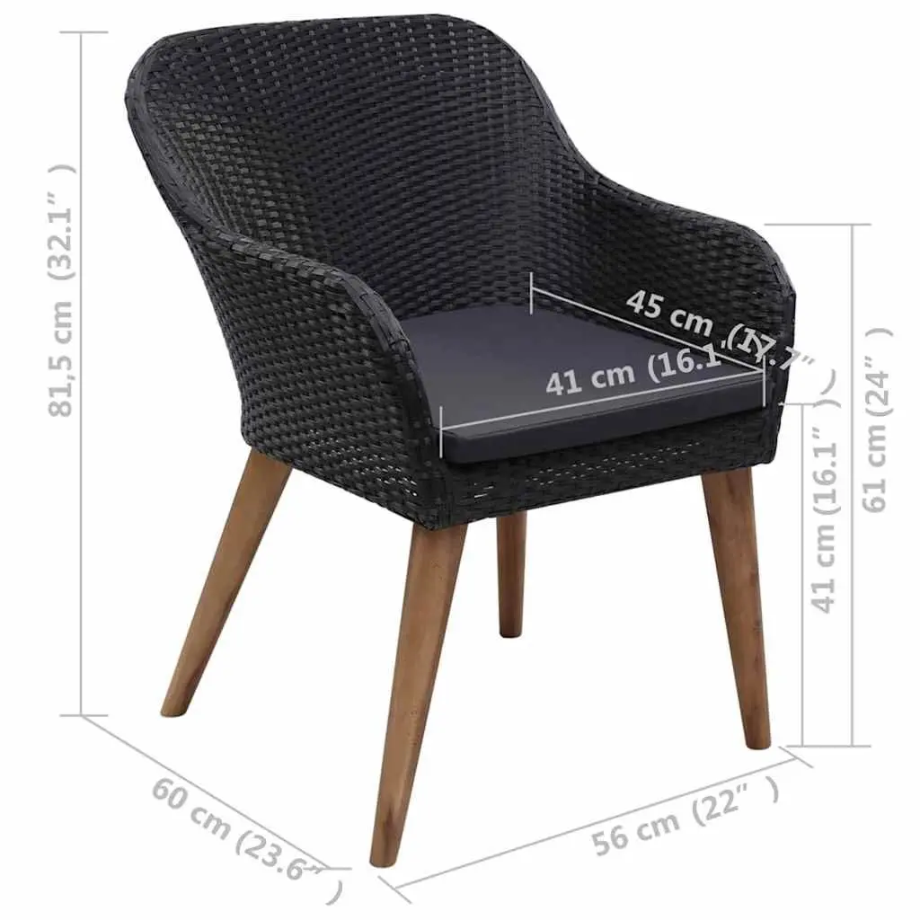 Outdoor Armchairs Set PE Rattan Black 2 Piece