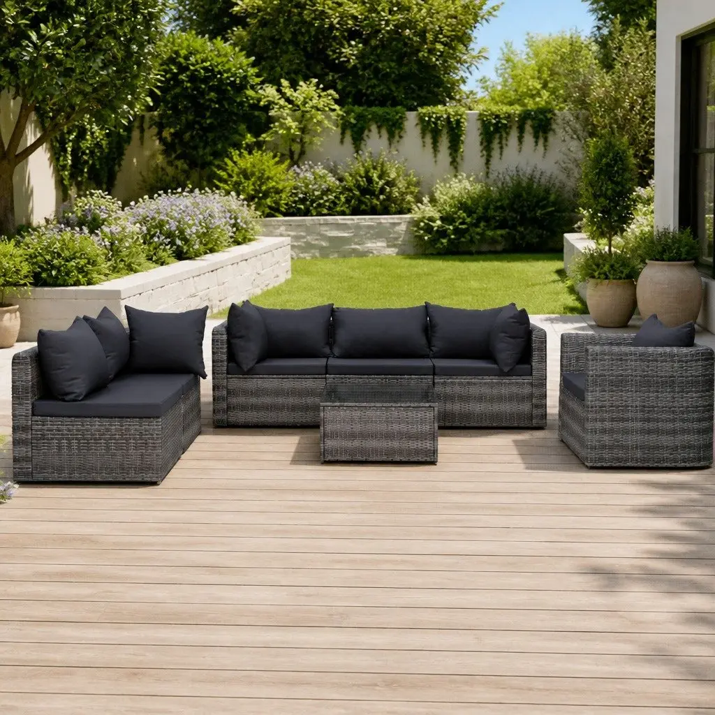 Outdoor Sofa Set Poly Rattan 7 Piece Grey