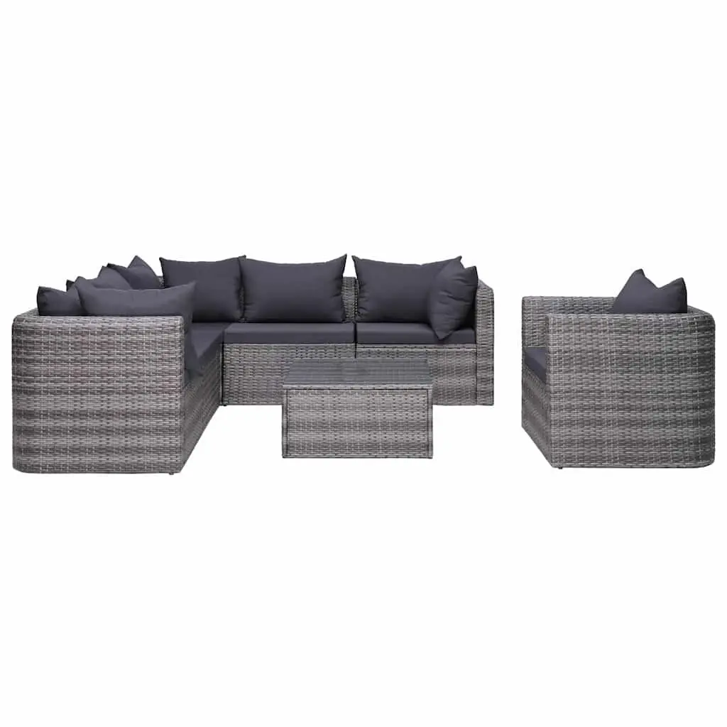 Outdoor Sofa Set Poly Rattan 7 Piece Grey