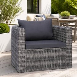 Durable Grey Poly Rattan Garden Chair with Cushions