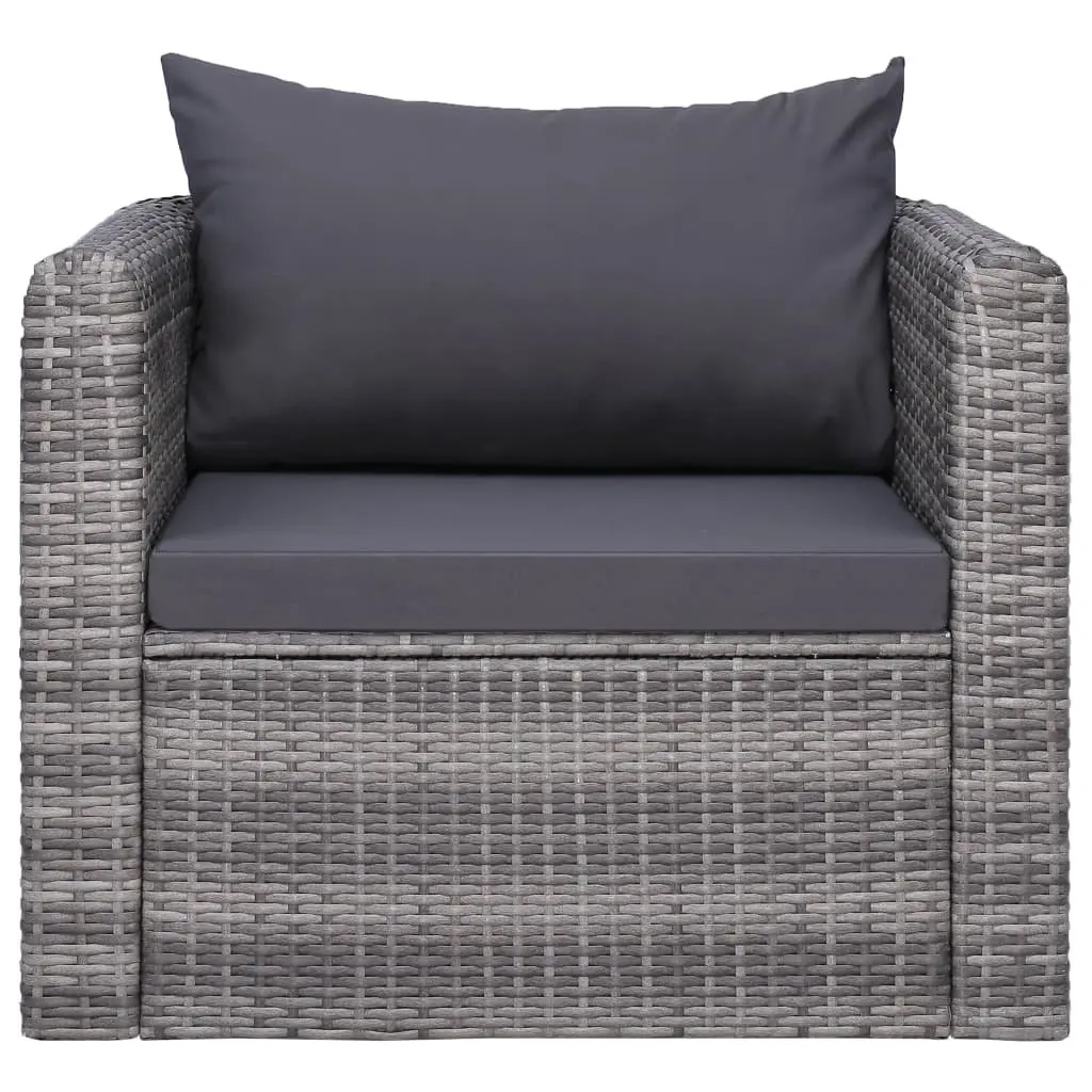 Garden Chair Poly Rattan Grey with Cushion and Back Pillow