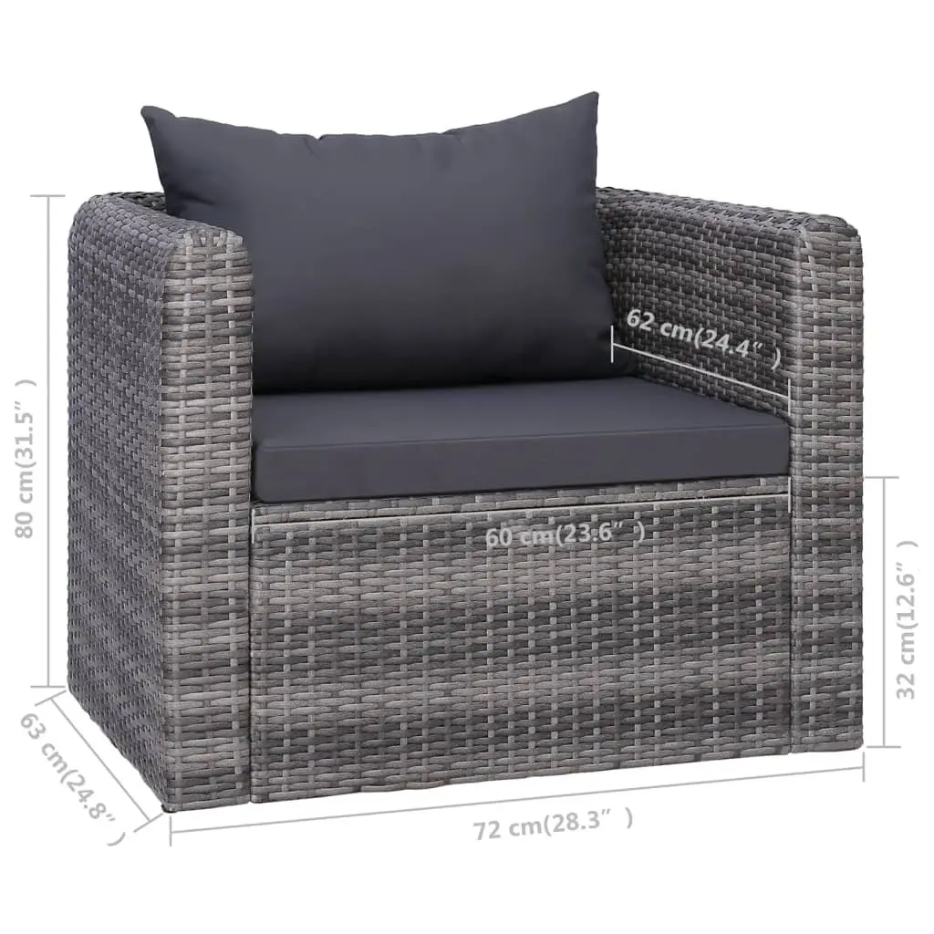 Garden Chair Poly Rattan Grey with Cushion and Back Pillow