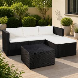 Durable 3 Piece Black and White Outdoor Lounge Set