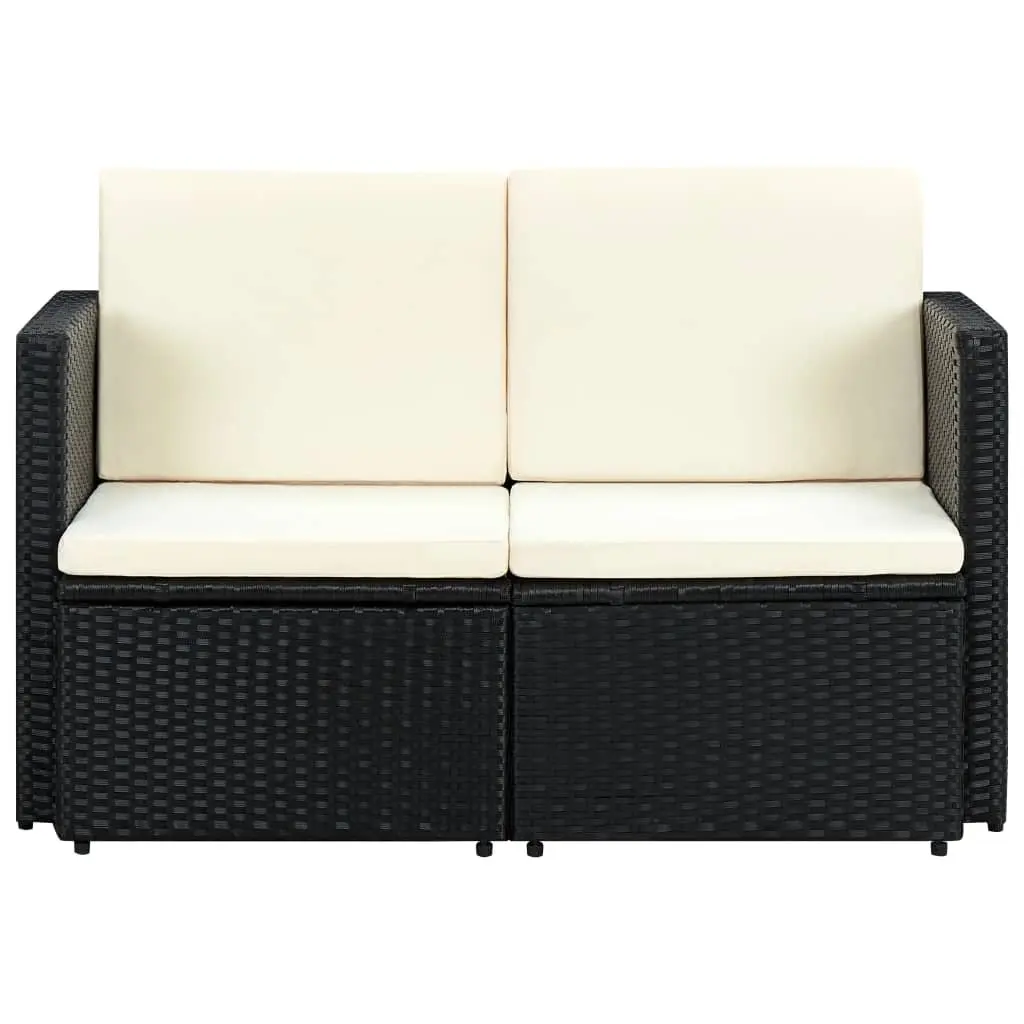 2 Seater Sofa Poly Rattan Black with Cushions