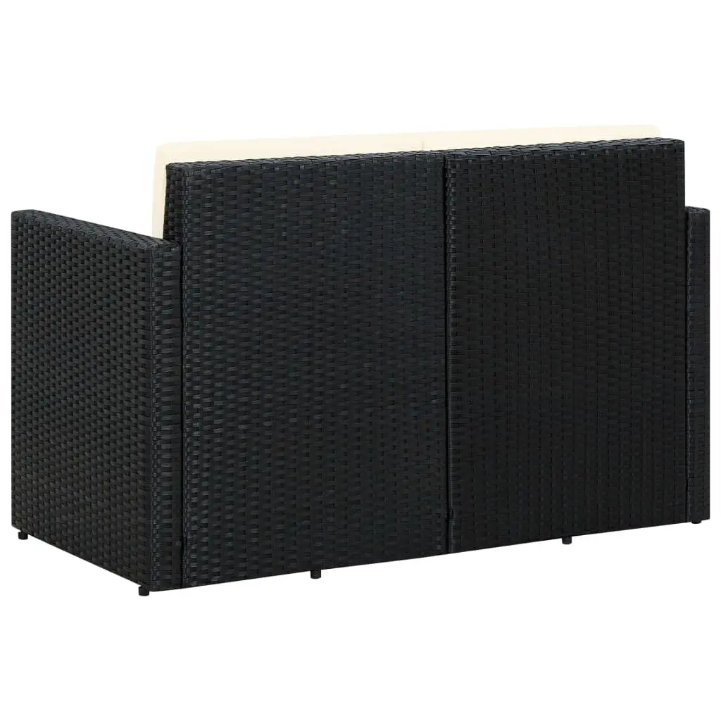 2 Seater Sofa Poly Rattan Black with Cushions