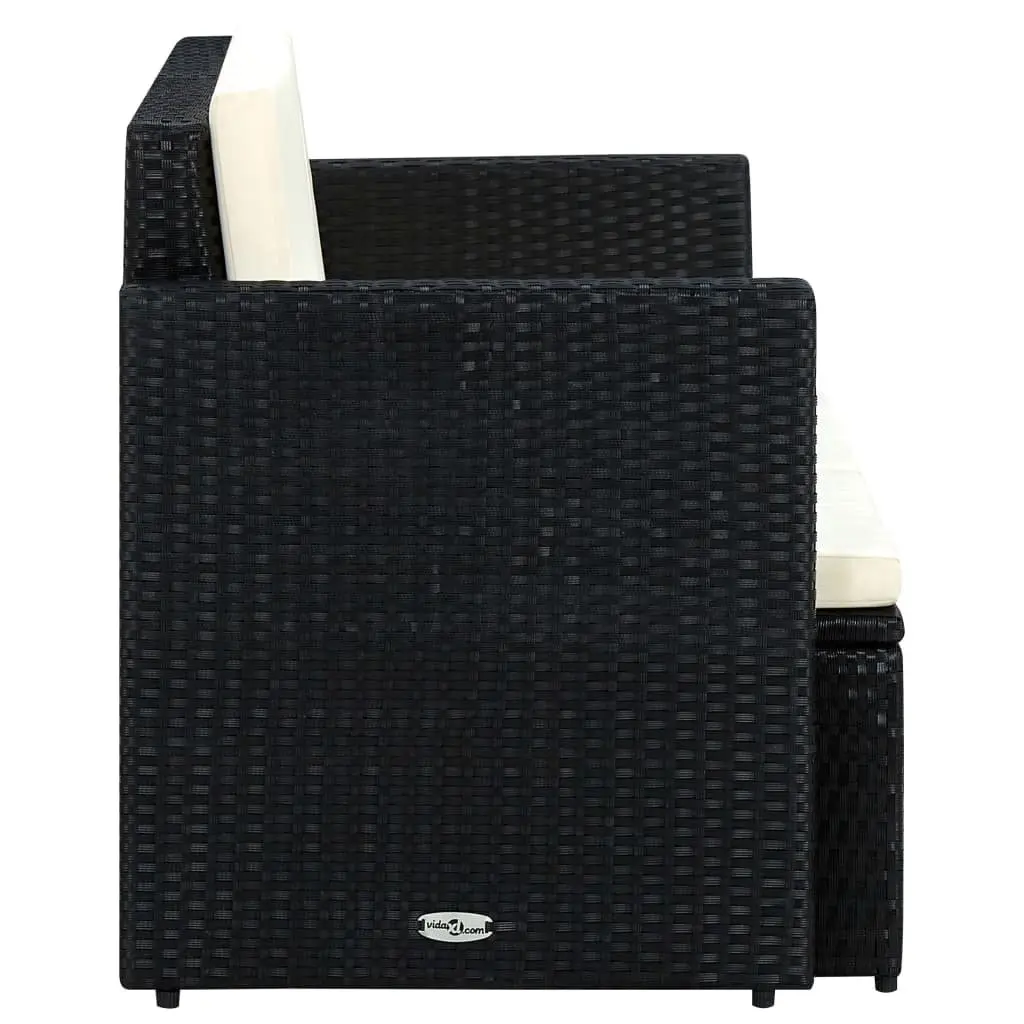 2 Seater Sofa Poly Rattan Black with Cushions