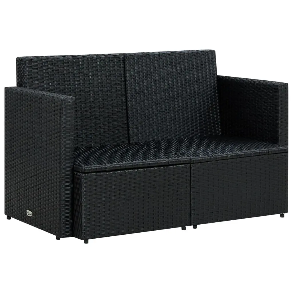 2 Seater Sofa Poly Rattan Black with Cushions
