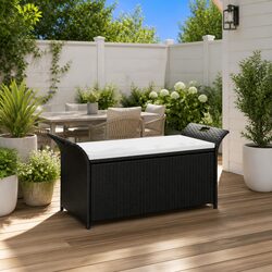 Sturdy Outdoor Storage Bench 138 cm with Cushion Brown