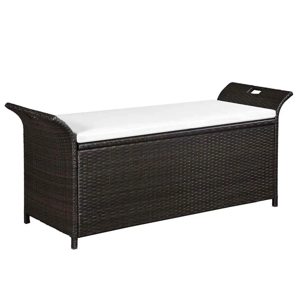 Outdoor Storage Bench Poly Rattan 138 cm Brown
