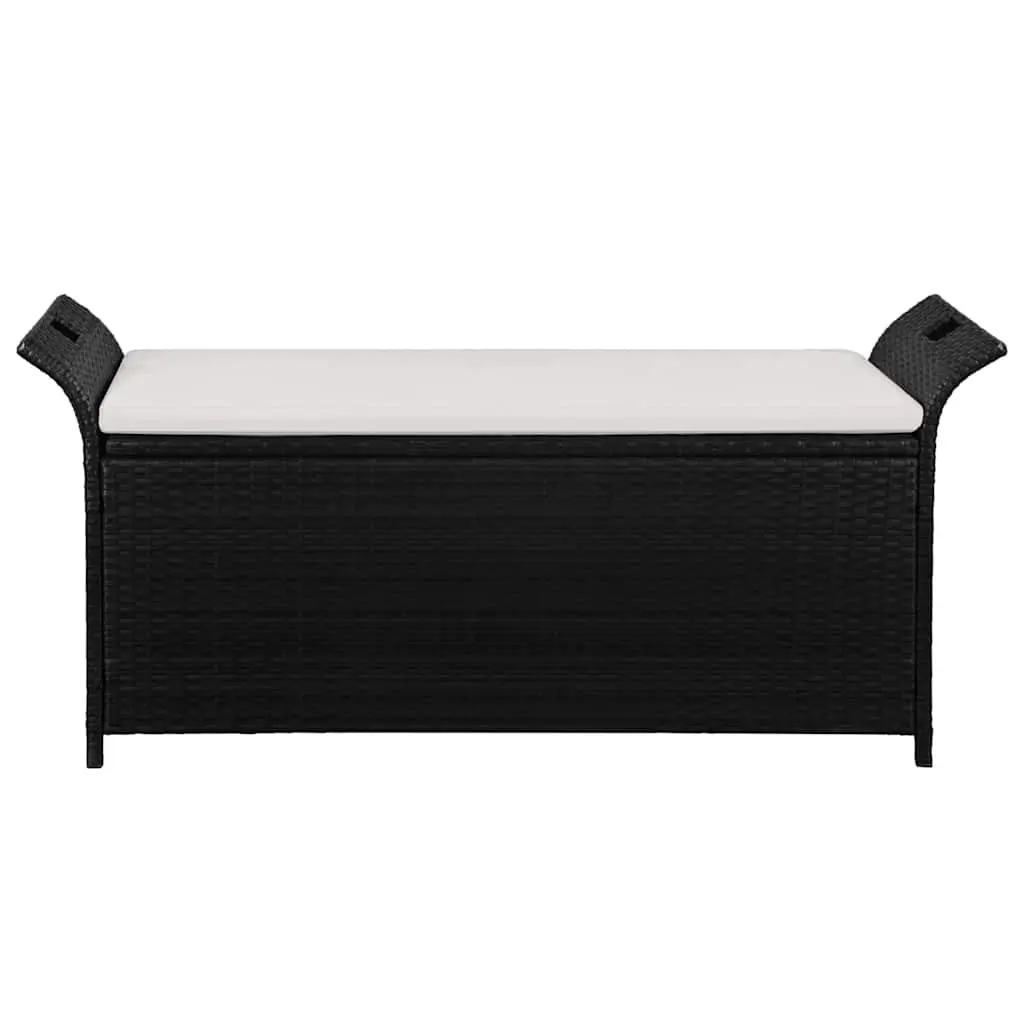 Black 138cm Poly Rattan Storage Bench with Cushion