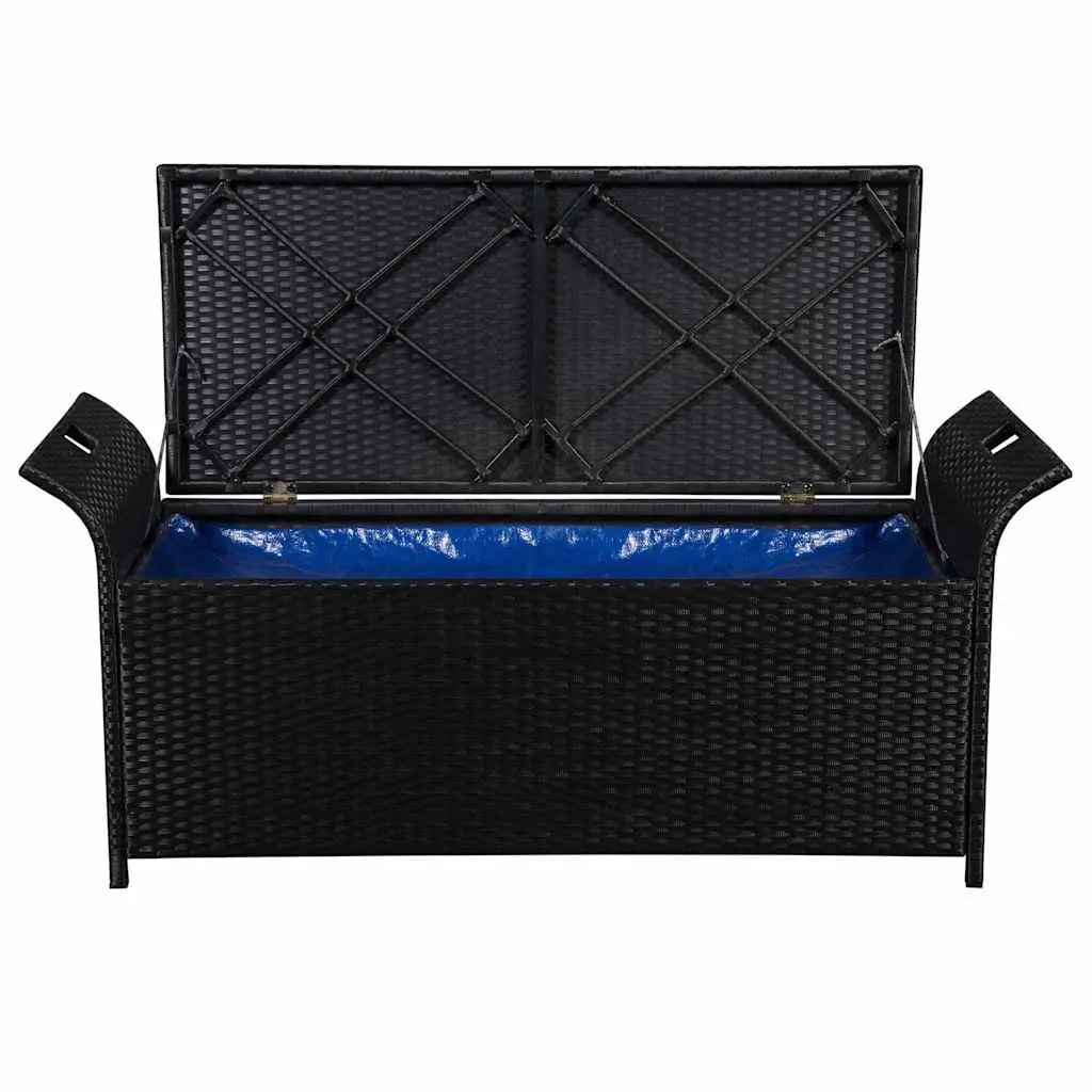 Black 138cm Poly Rattan Storage Bench with Cushion