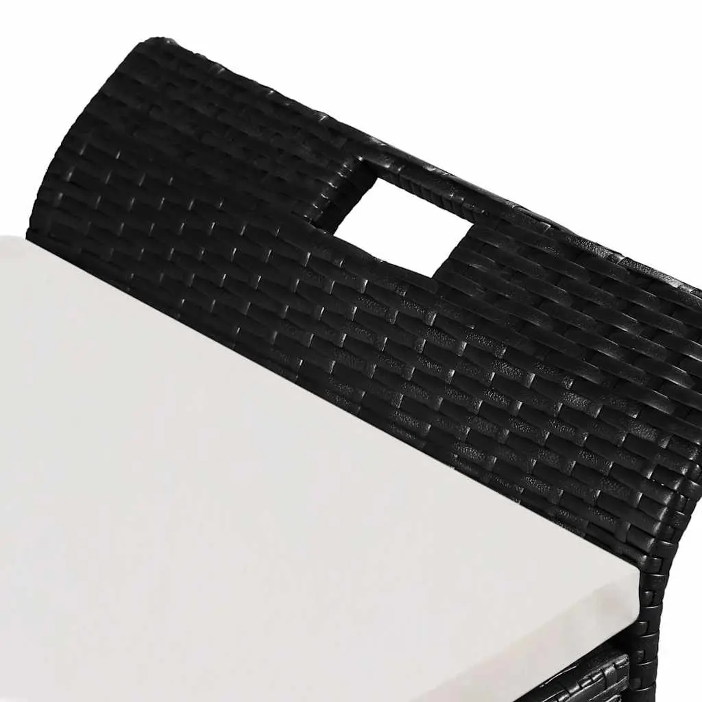 Black 138cm Poly Rattan Storage Bench with Cushion