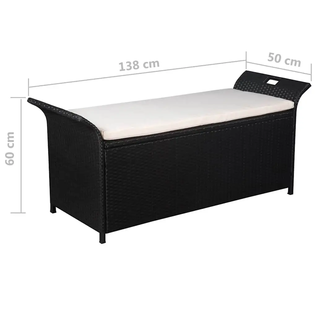 Black 138cm Poly Rattan Storage Bench with Cushion